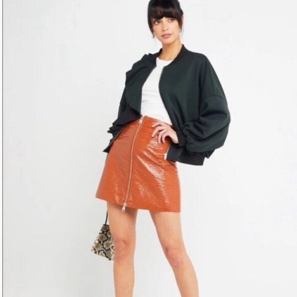 FEW MODA Bomber JACKET Ruffle Olive Green New with tags size Large #104 - Picture 2 of 13